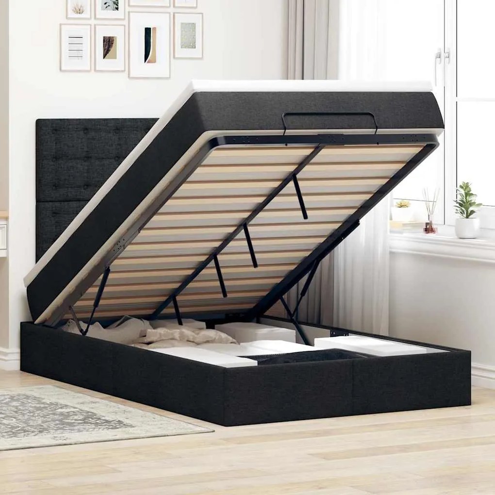 moldura de cama síriaXL otomana com colchão preto tecido