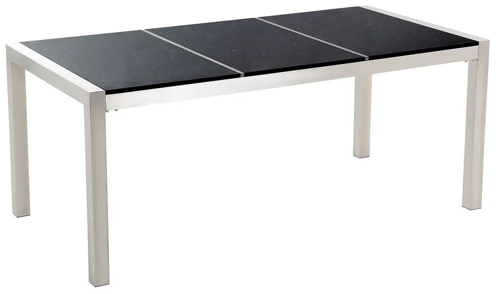 Conjunto de mesa com tampo triplo granito polido preto 180 x 90 cm e 6 cadeiras brancas GROSSETO Beliani