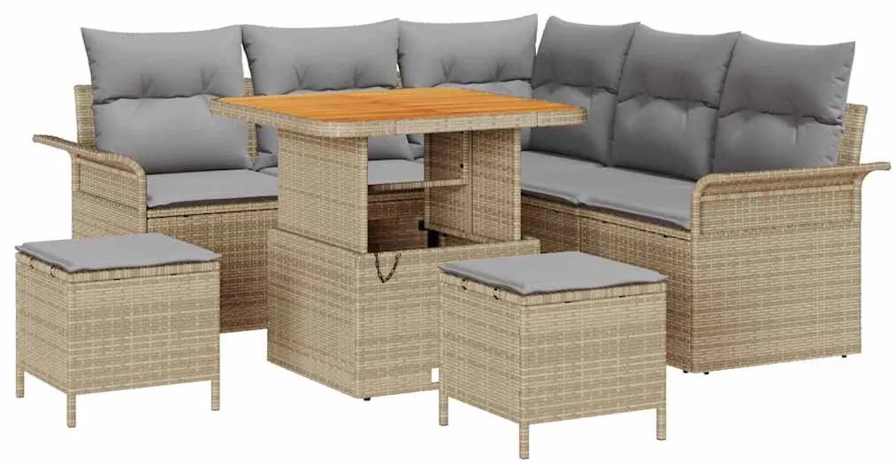 Conjunto de Sofá de Jardim de 8 Peças com Almofadas, Rattan Poly Bege