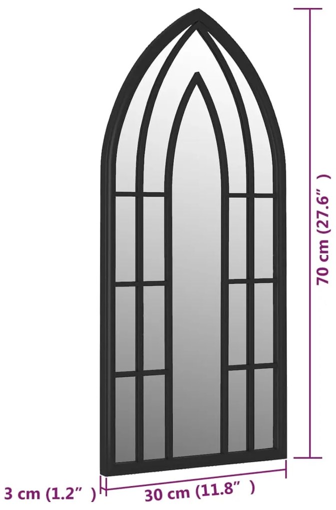 Espelho em ferro p/ uso no interior 70x30 cm preto