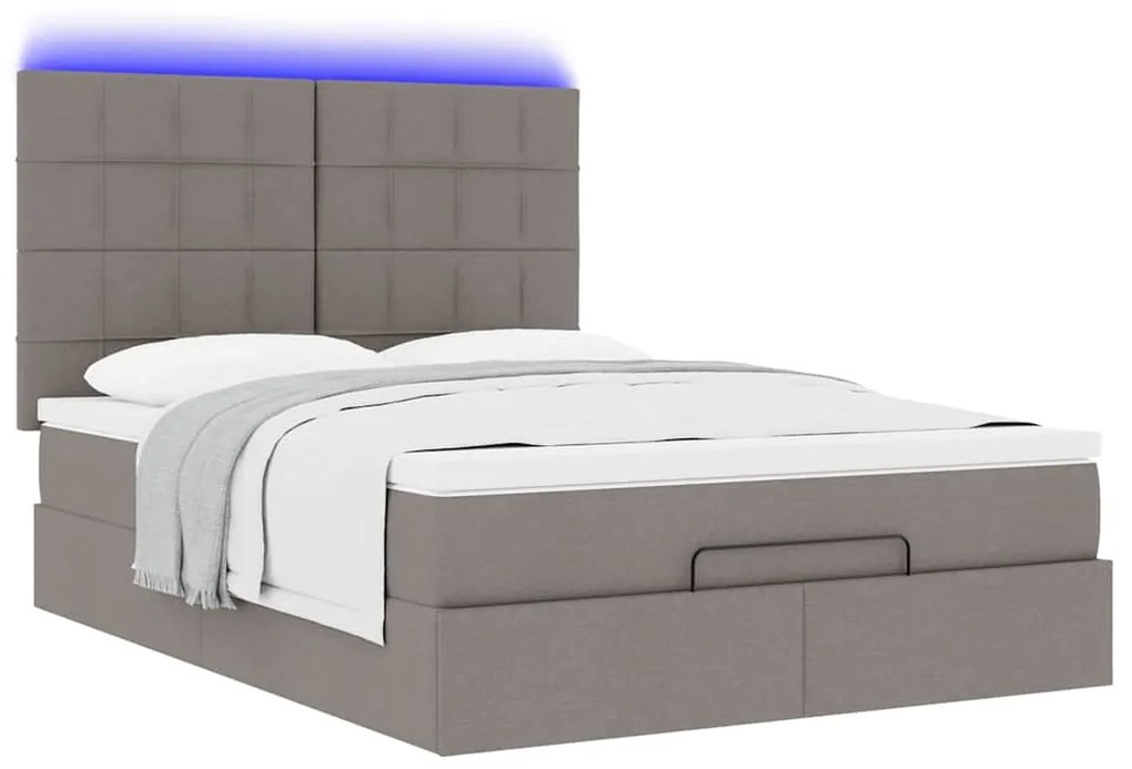 Estrutura de cama otomana com colchão tecido cinzento 140x200cm