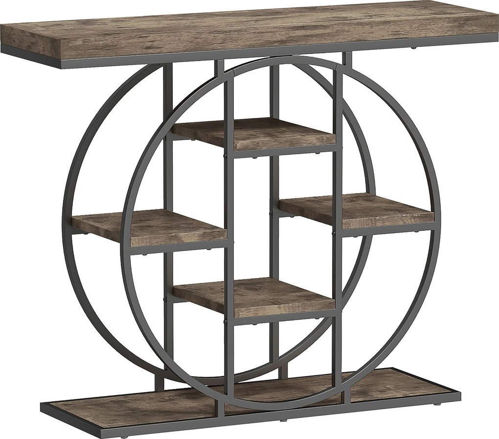 HOMCOM Mesa Consola de Entrada Móvel de Entrada Industrial 6 Prateleiras Arrumação Tampo 4 cm 100 x 30 x 81,5cm Castanho Rústico | Aosom Portugal