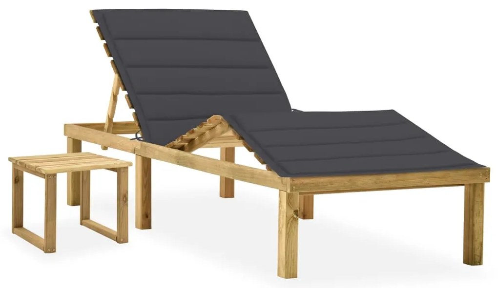 Espreguiçadeira de jardim com mesa e almofadão pinho impregnado