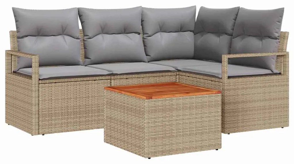 Conjunto de Sofá para o Jardim com 5 Peças e Almofadas Beijes em Ratta