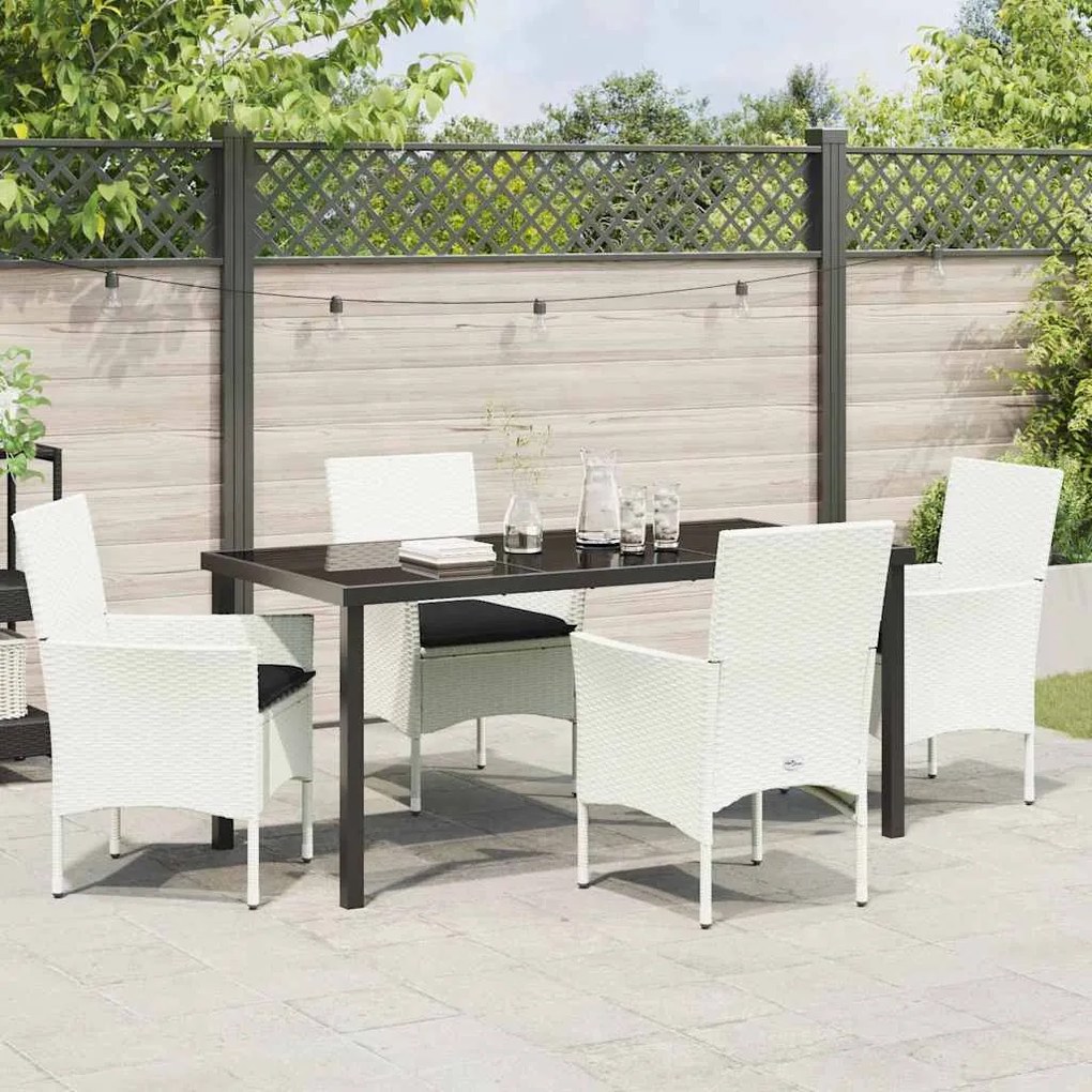Conjunto de Jantar Jardim 5 Peças com Almofadas de Rattan Branco
