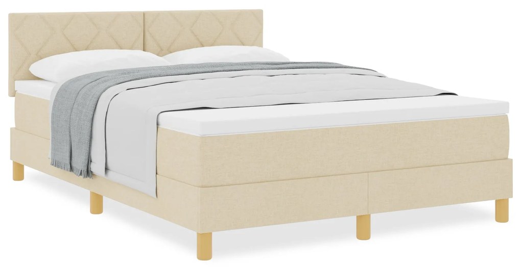 Cama Box Spring com Colchão Creme 140x190 cm Tecido