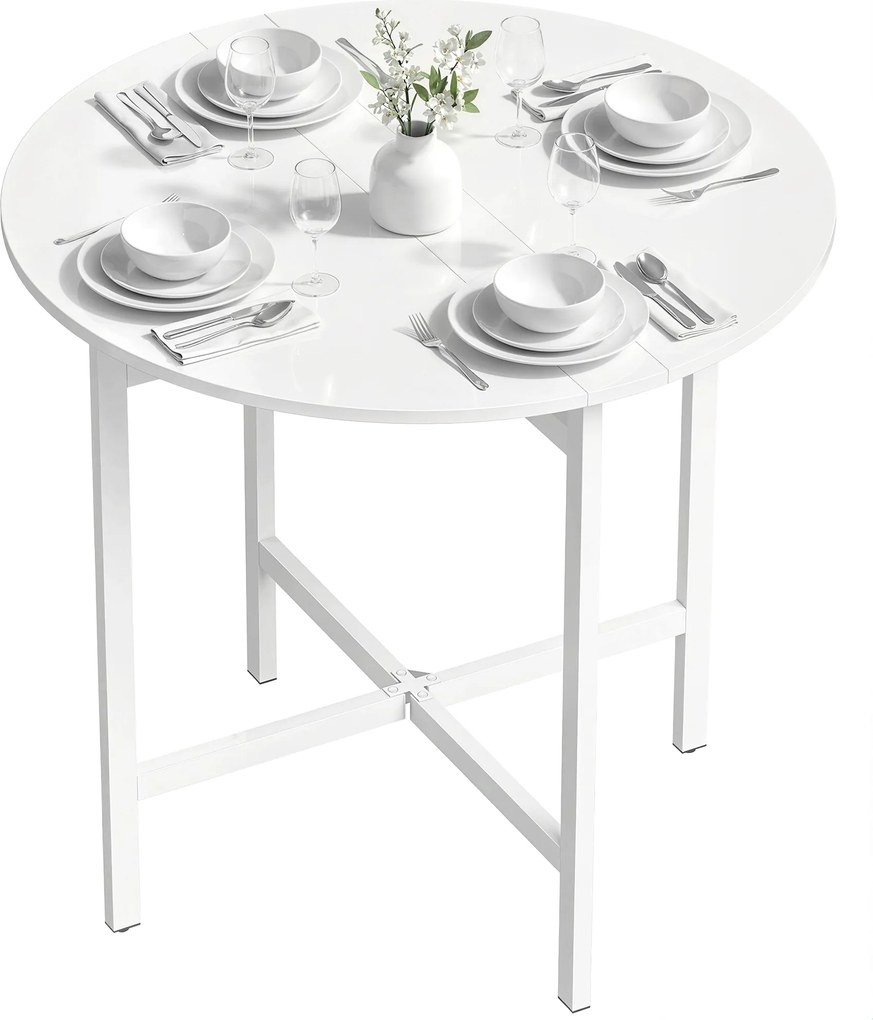 Mesa de Jantar Redonda Dobrável, 80 x 80 x 76 cm (CADEIRAS NÃO INCLUIDAS), Com 2 Abas, Branca