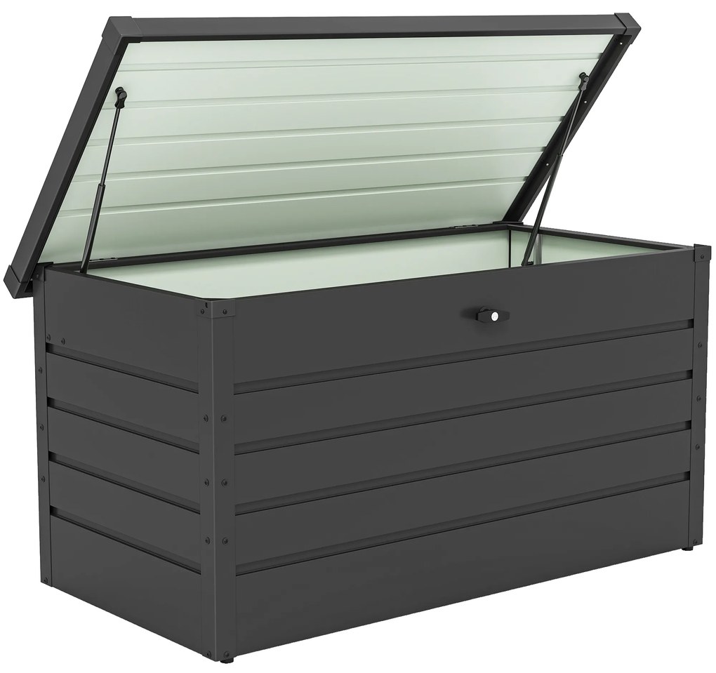 Outsunny Baú de Arrumação Exterior Capacidade 311L  de Aço com Fechadura Chave Pistões Pneumáticos 120x62x62 cm Cinza Escuro | Aosom Portugal