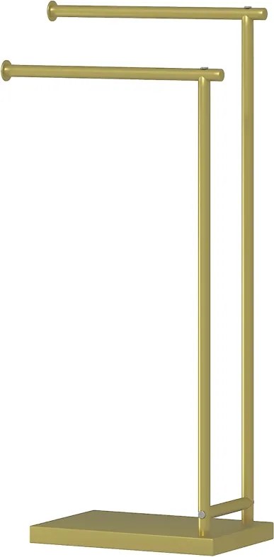 Toalheiro de Pé de 2 Níveis Toalheiro para Casa de Banho com 2 Barras e Estrutura Metálica Estilo Moderno em Forma de L 35,5x20x78 cm Dourado