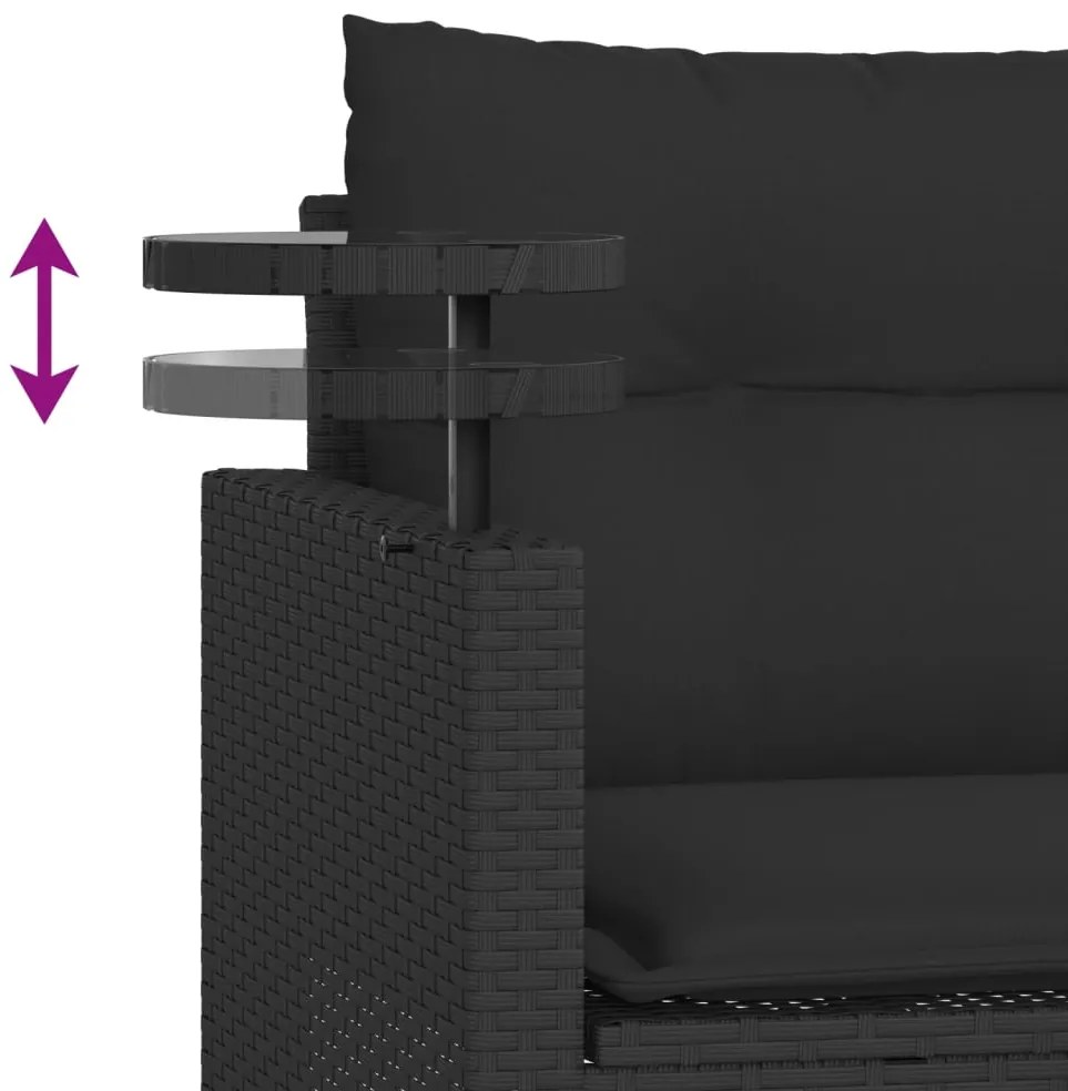 3 pcs conjunto sofás de jardim com almofadões vime PE preto