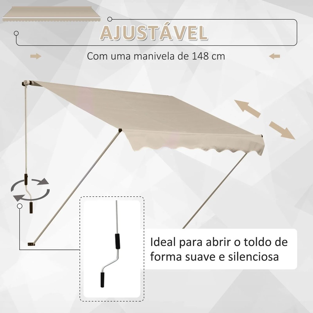 Toldo Manual 395x245 cm Toldo de Varanda Pátio com Manivela de Alumínio e Tecido de Poliéster 280 g/m² Bege