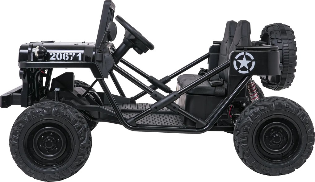 Jipe elétrico para Crianças 2V 4x4 STAR Veículo Militar STAR, Rodas de espuma EVA, Controle remoto Preto