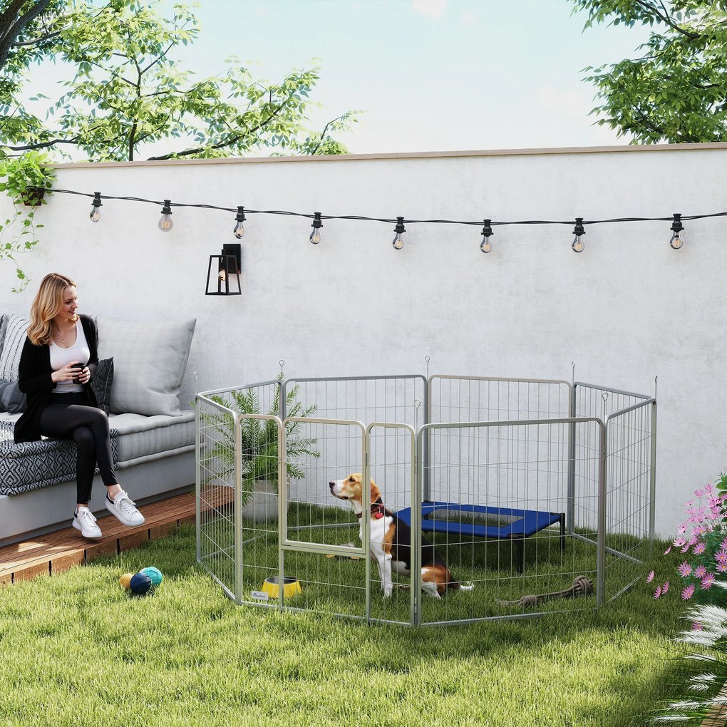 Parque para cães, recinto para cães com 8 painéis 80 cm de altura, modular e dobrável, em aço, com porta, para cachorros, para interior e exterior, pr