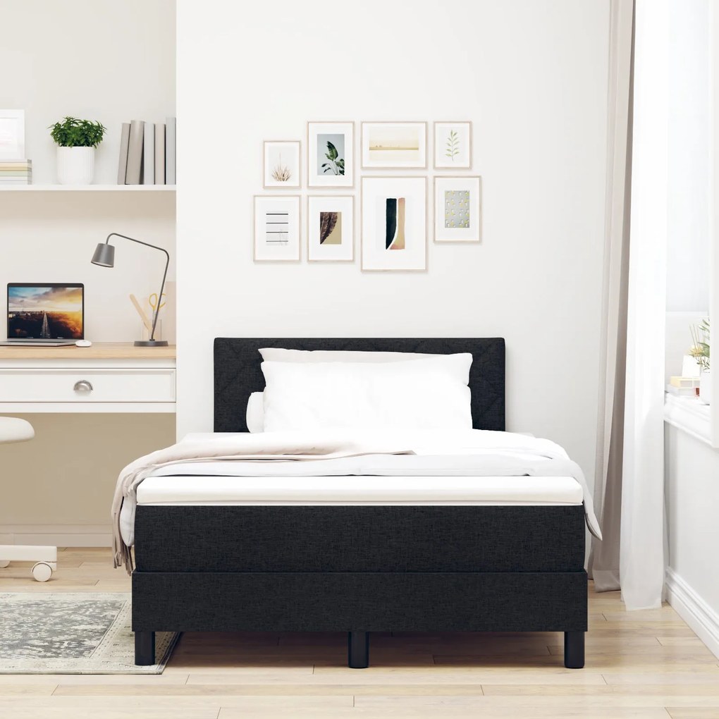 Cama Box com Colchão Preto 120x200 cm Tecido
