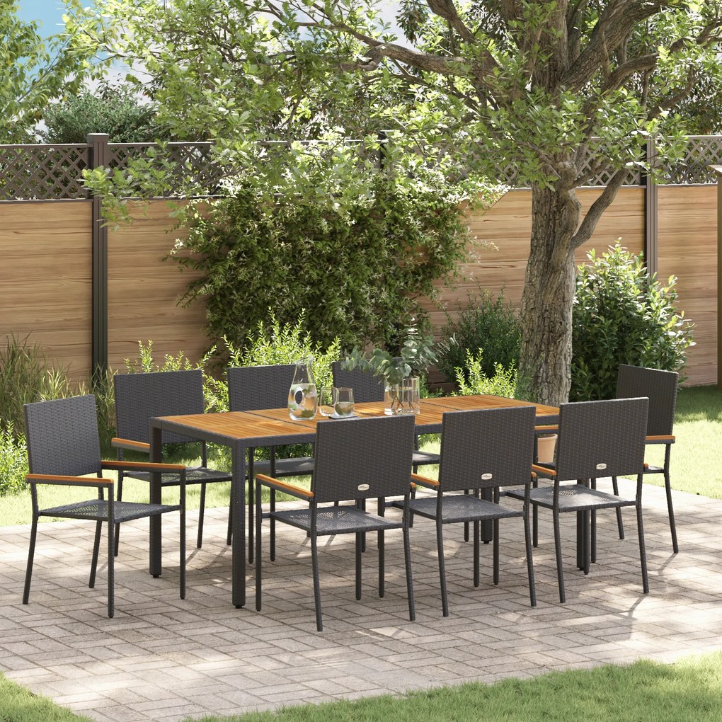 Conjunto de Jantar de Jardim vidaXL 9 Peças Polirattan Preto