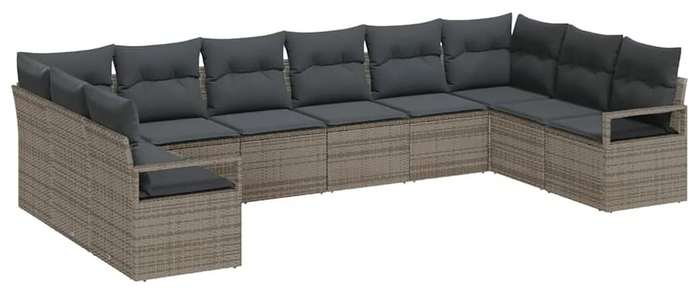 Conjunto de Sofás de Jardim de 10 Peças com Almofadas Cinzas em Rattan