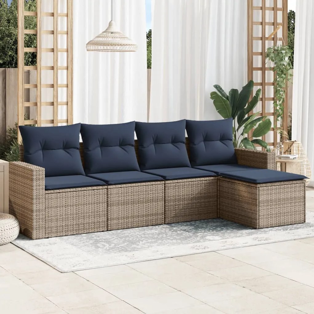 vidaXL 5 pcs conjunto sofás p/ jardim c/ almofadões vime PE cinzento