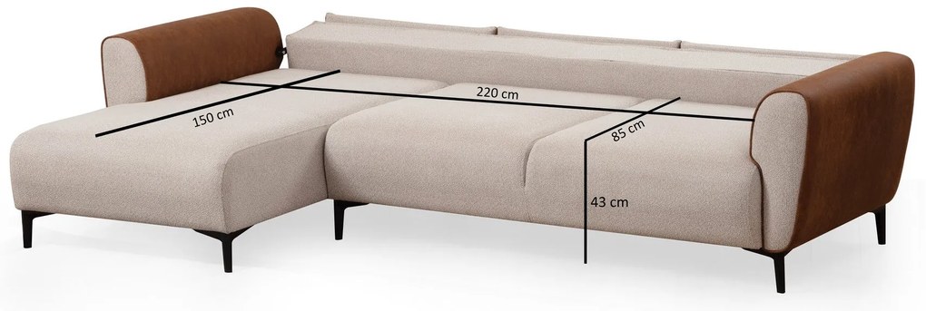 Sofá-Cama de Canto Aren – Bege e Canela – 150 x 260 cm