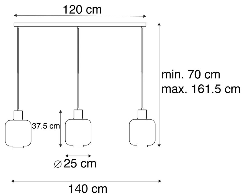 Candeeiro de suspensão de design preto com vidro fumê 3 luzes 161,5 cm - Qara Design