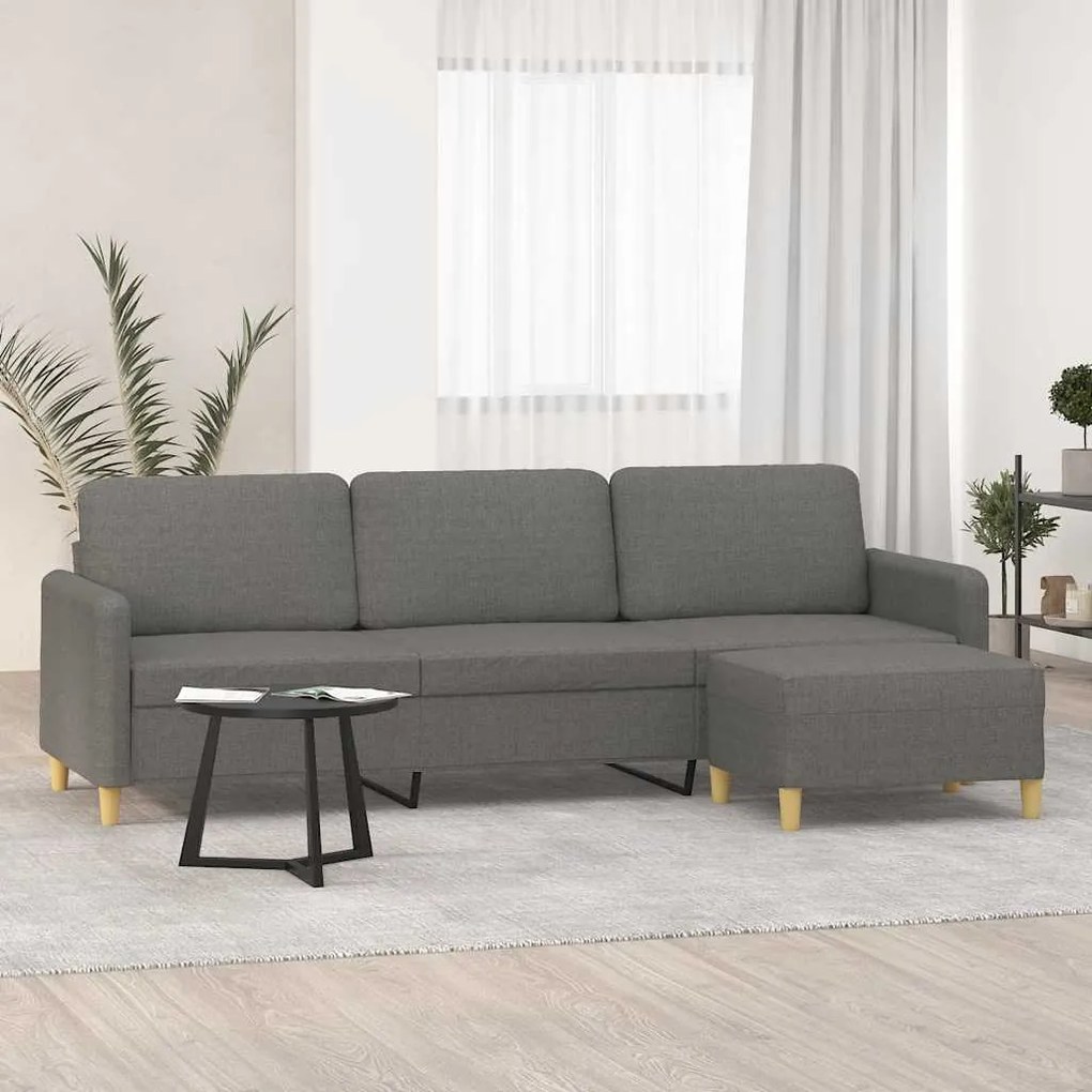 vidaXL Sofá de 3 lugares com apoio de pés 210 cm tecido cinza-escuro