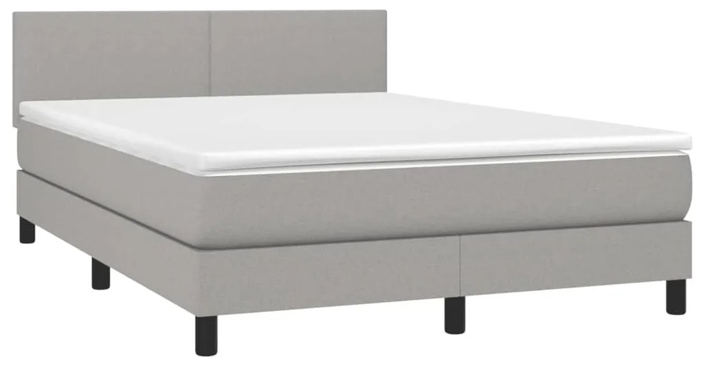 Cama box spring c/ colchão e LED 140x190 cm tecido cinza-claro