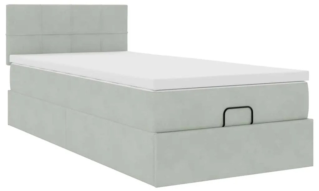 Estrutura cama otomana colchão 90x200 cm veludo cinzento claro