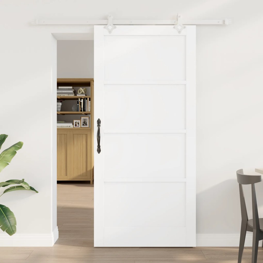 Porta Deslizante vidaXL com Conjunto de Hardware Branca 93x202 cm Madeira Sólida de Pinheiro