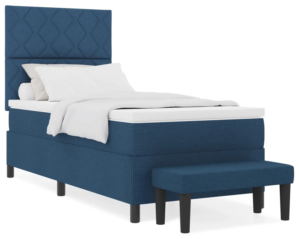 Cama Box Spring com Colchão e Banco Azul 90x190 cm Tecido