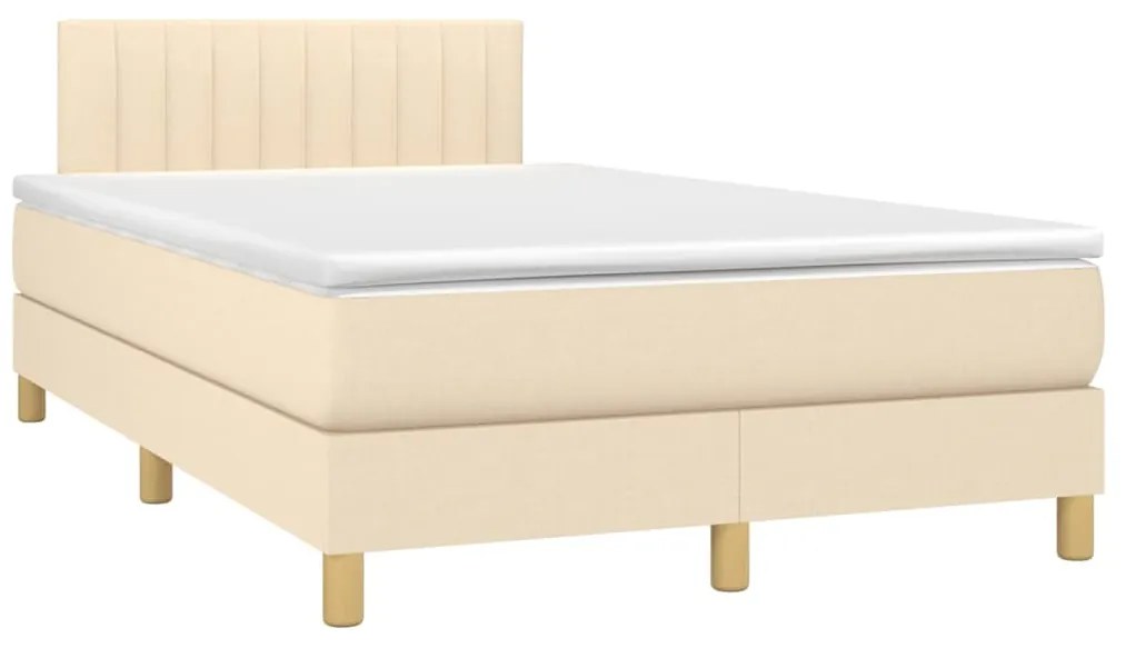 Cama box spring c/ colchão e LED 120x200 cm tecido cor creme