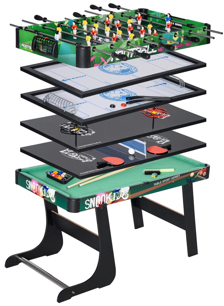 HOMCOM Mesa de Jogos 6 em 1 Dobrável Bilhar Matraquilho Ping Pong Lançamento de Anéis Hóquei no Gelo e Air Hóquei 118x104x71cm Multicor
