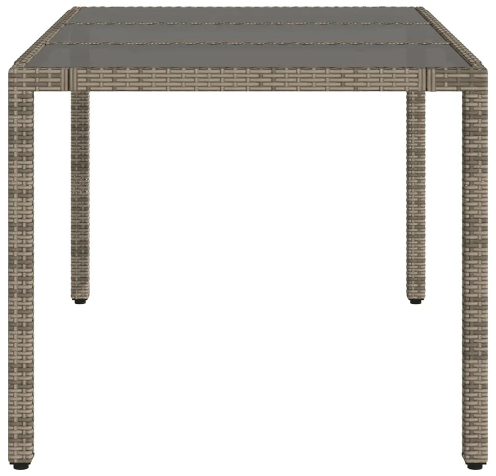 Mesa de jardim com tampo de vidro 150x90x75 cm vime PE cinzento