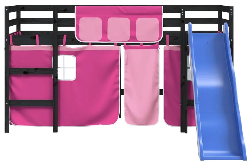 Cama alta p/ criança c/ cortinas 90x190 cm pinho maciço rosa