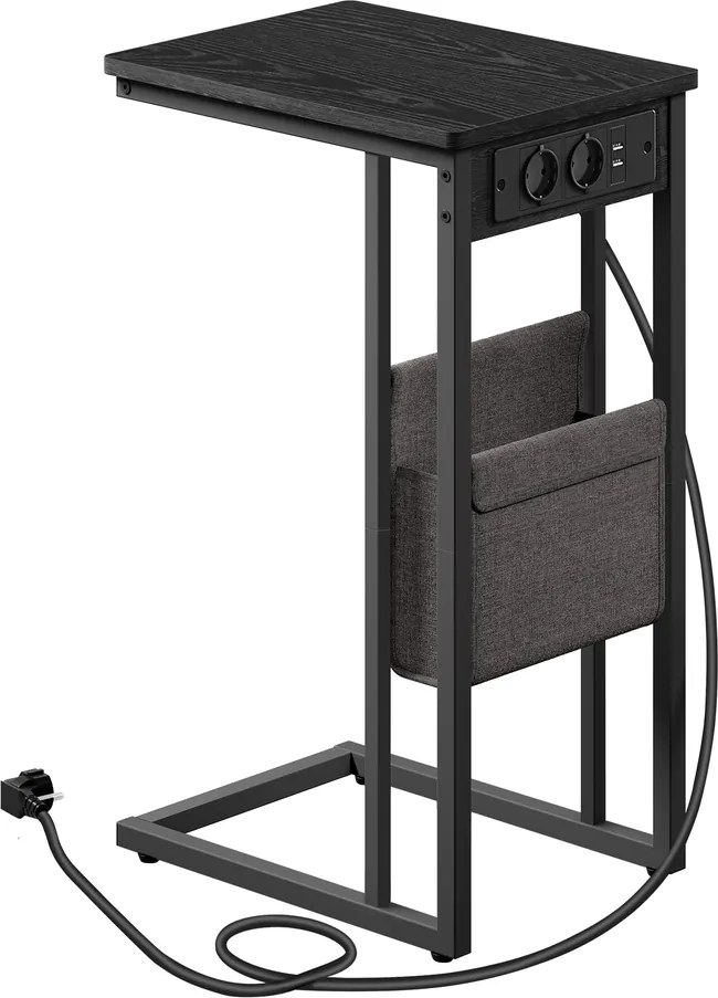 Mesa de apoio em forma de C com estação de carregamento 30 x 40 x 62 cm preto