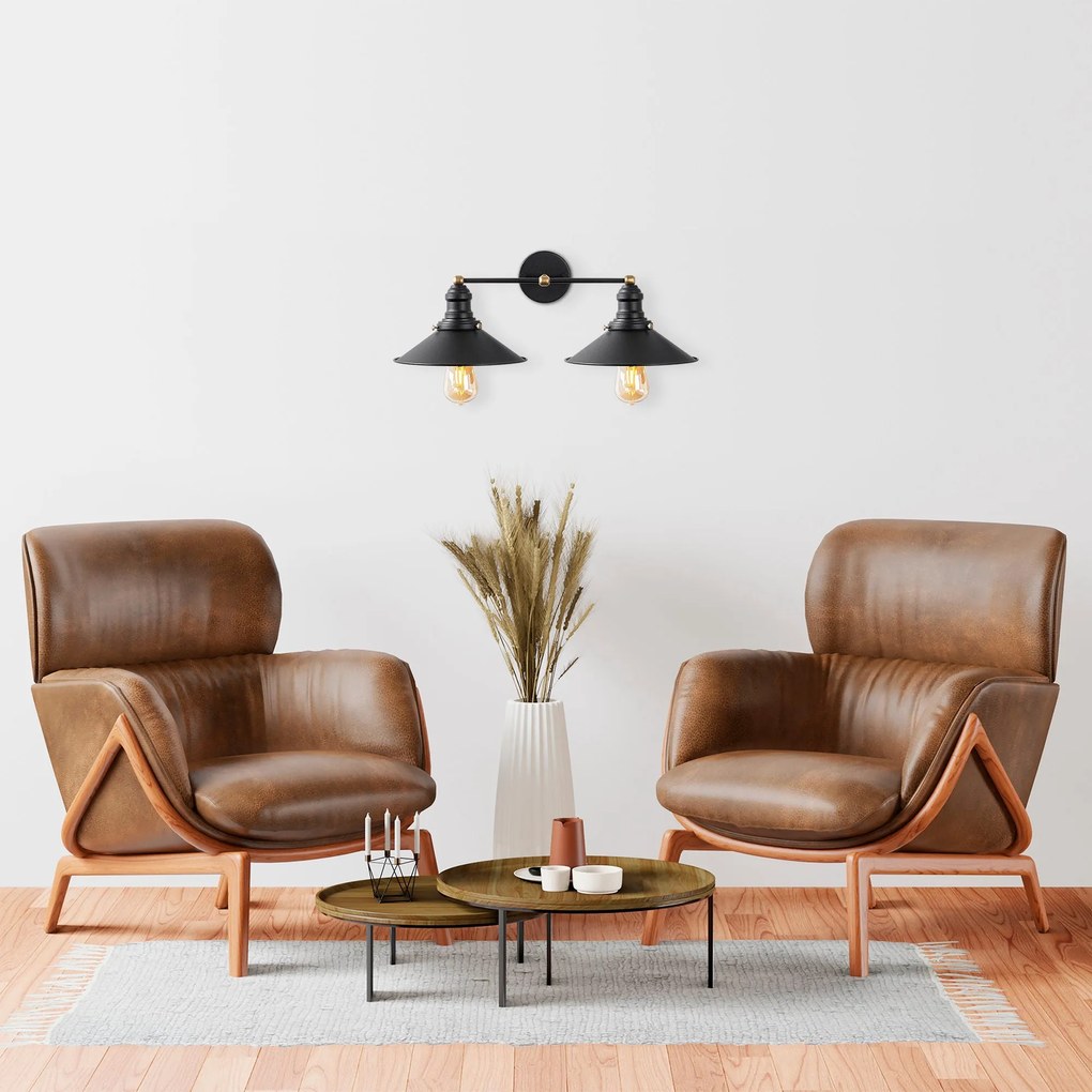 Candeeiro de Parede Conical – Preto e Dourado – 55 x 27 x 20 cm