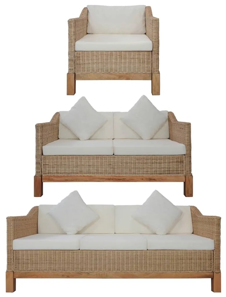 vidaXL 3 pcs conjunto de sofás com almofadões vime natural