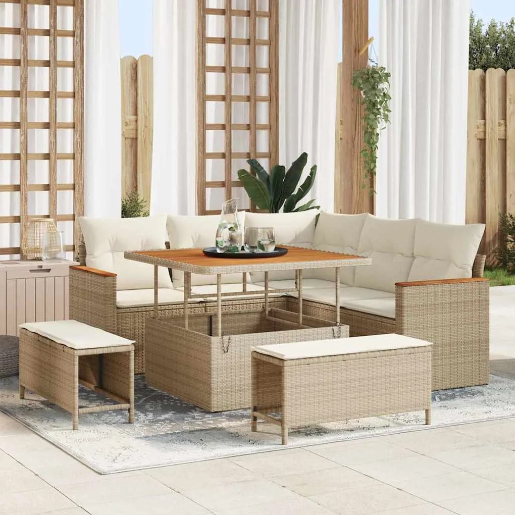 vidaXL Conjunto de Sofá de Jardim 8 pcs Bege Rattan Sintético