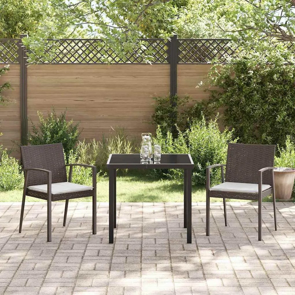Conjunto de Jantar para Jardim com 3 Peças e Almofadas de Rattan Polié