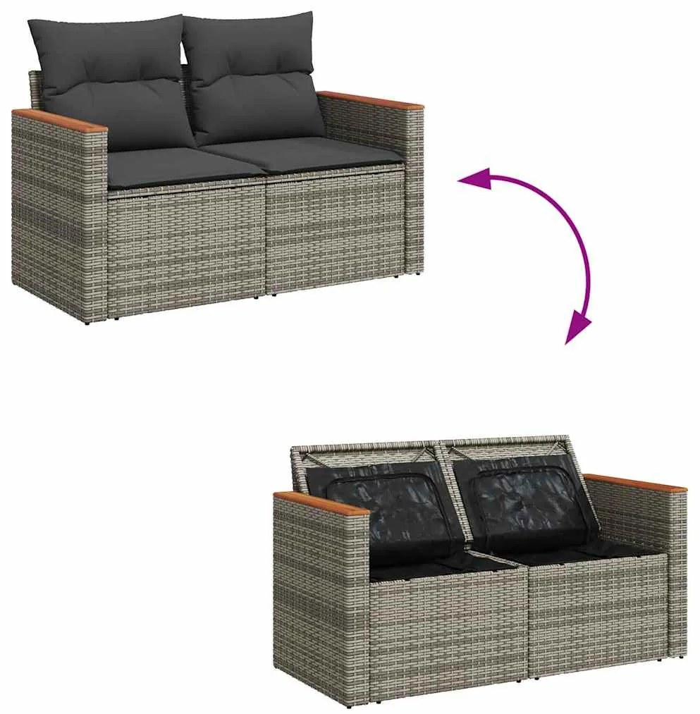 6 pcs conjunto sofás jardim com almofadões PE/acácia cinzento