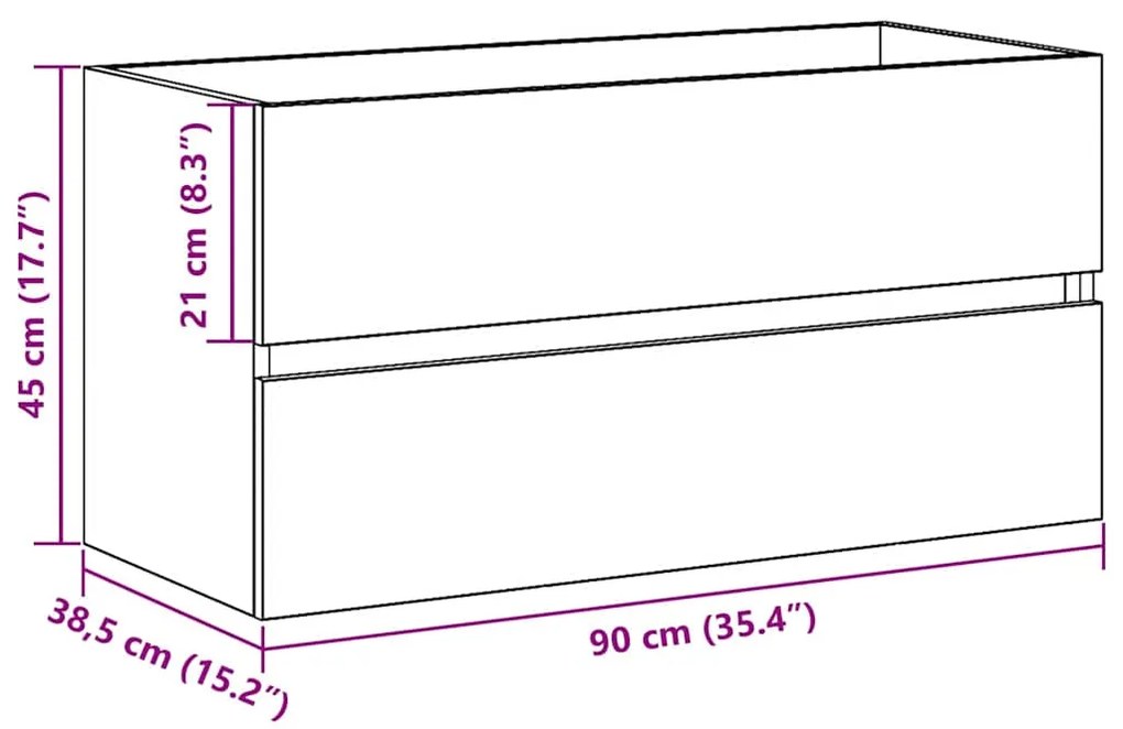 Gabinete para Pia Carvalho Preto 90x38,5x45 cm Madeira Engenheirada