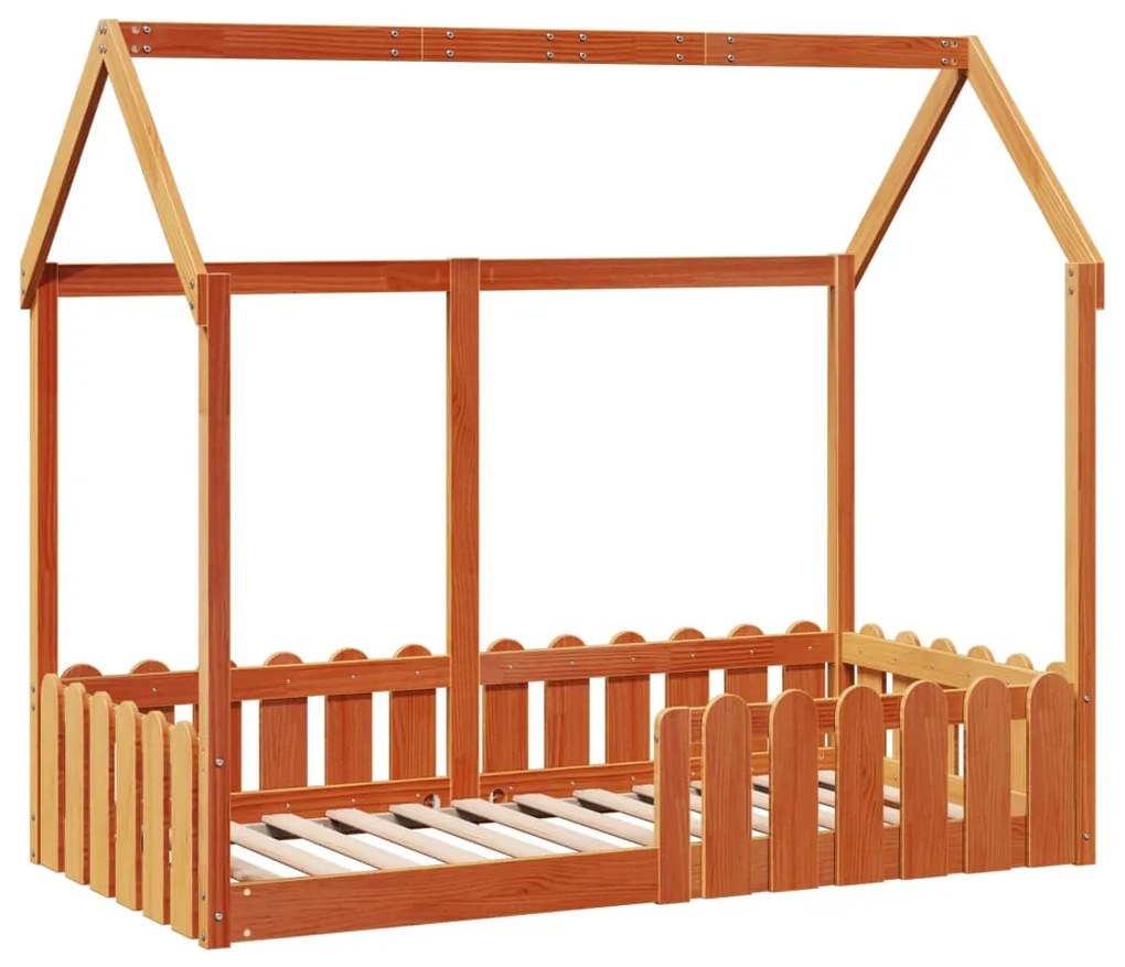 Cama infantil formato casa 80x160 cm pinho maciço castanho-mel