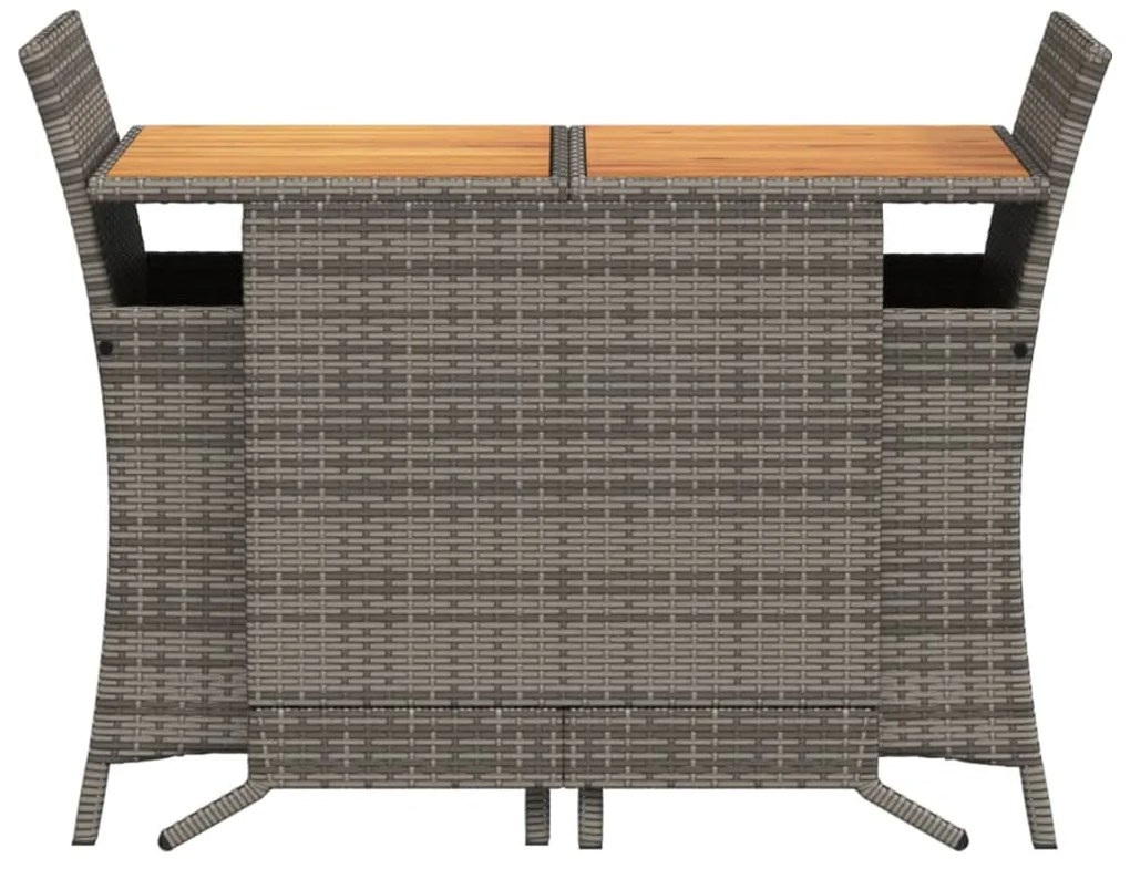 3 pcs conjunto bistrô com almofadões vime PE cinza