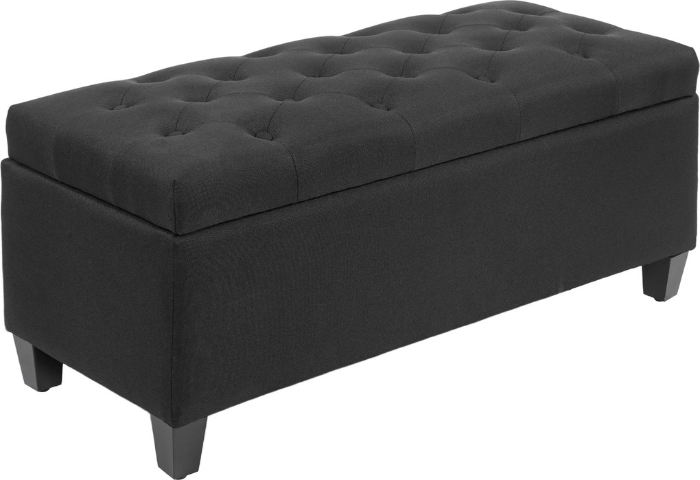 HOMCOM Banco com arrumação, banco-baú, poliéster com aparência de linho, madeira de borracha, Preto, 100 x 40 x 44 cm | Aosom Portugal