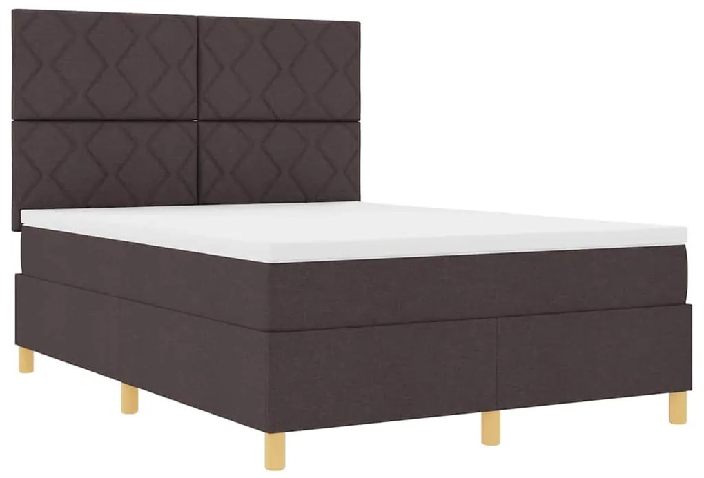 Cama Box com Colchão &amp; LED Castanho Escuro 140x190 cm Tecido