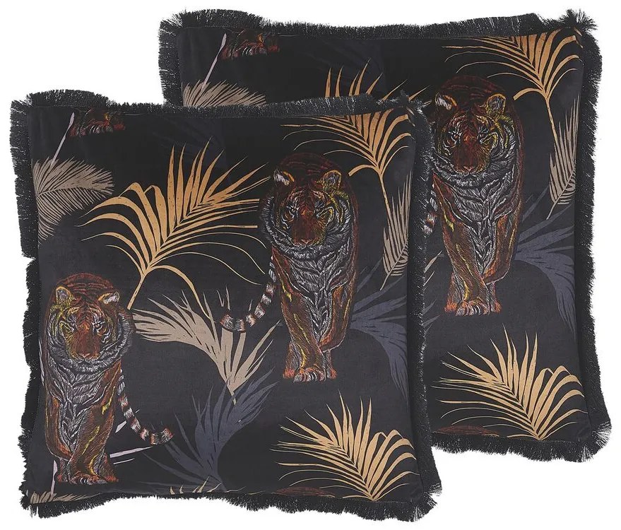 Conjunto de 2 almofadas decorativas pretas motivo tigre 45 x 45 cm RAMTEK Beliani