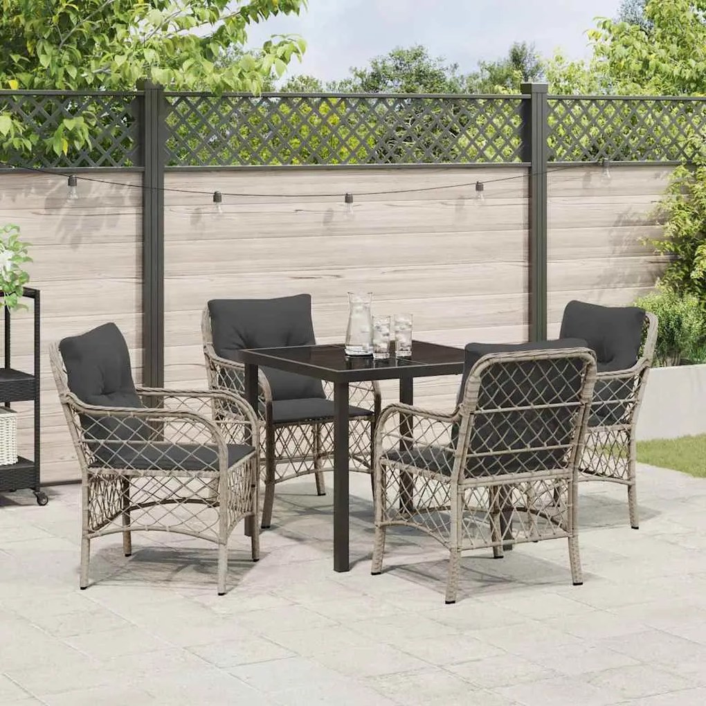 Conjunto de Jantar de Jardim com 5 Peças e Almofadas em Rattan Cinza C