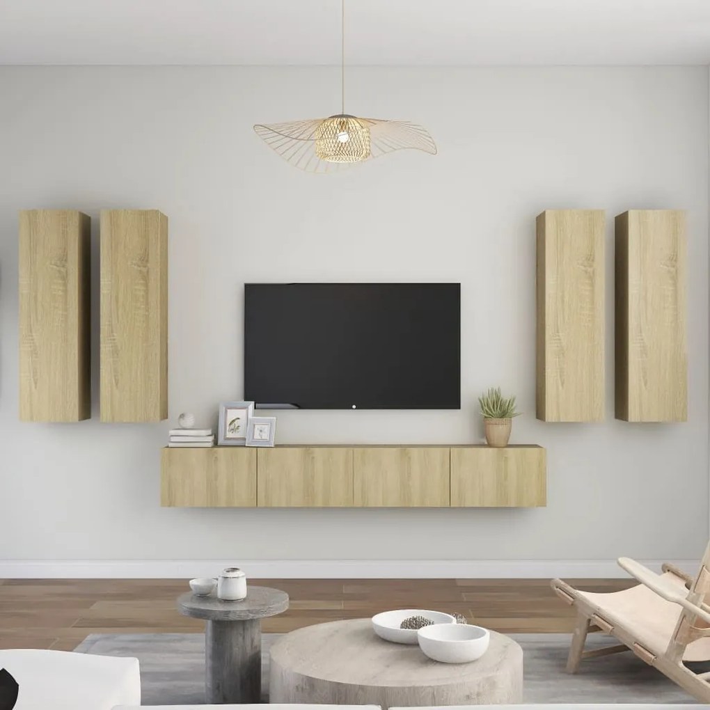 vidaXL 6pcs conjunto móveis de TV derivados de madeira carvalho sonoma