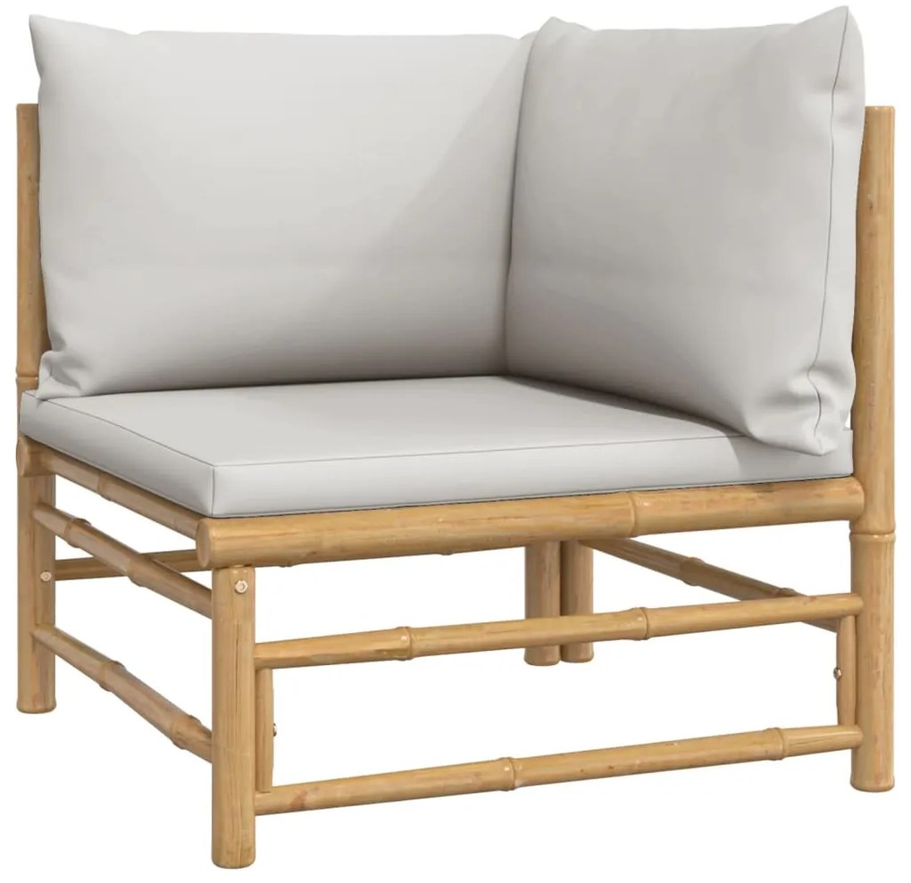 7 pcs conj. lounge de jardim bambu c/ almofadões cinzento-claro