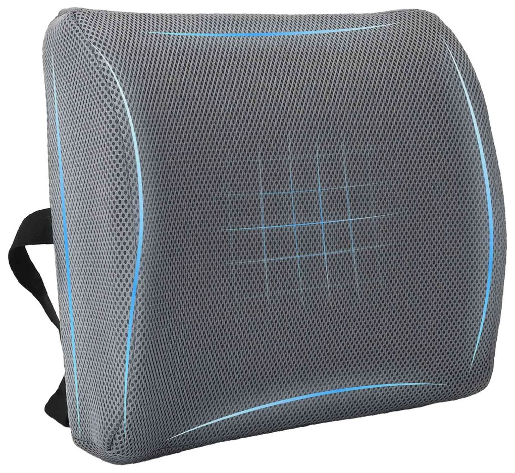 vidaXL Travesseiro para Costas Cinzento 36 x 30 x 12 cm Com rede