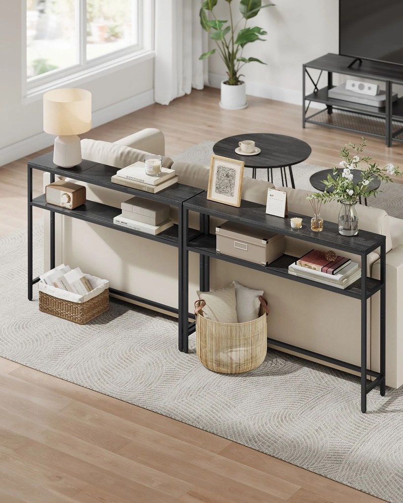 Mesa consola estreita com 2 prateleiras 20 x 100 x 80 cm Preto e cinzento antracite