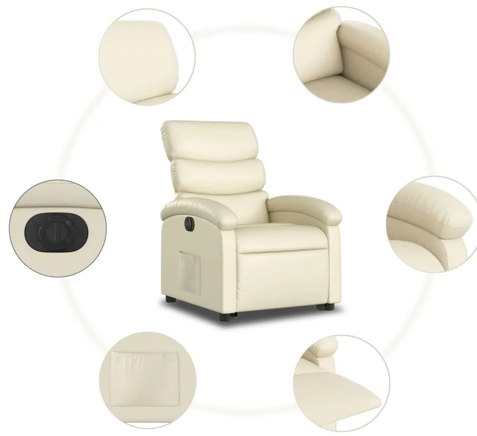 Poltrona reclinável elevatória elétrica couro artificial creme